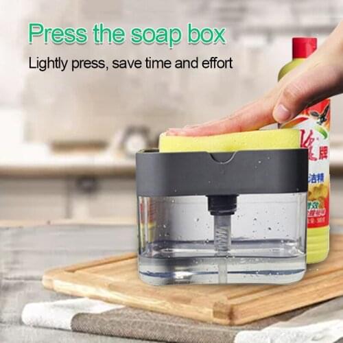 Manual Pressing Soap Dispenser Soap Pump Dispenser with Sponge Holder Cleaning Liquid Dispenser Container Kitchen Cleaner Tool