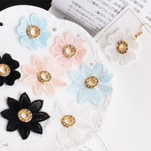 Diy jewelry earring pendants accessory 30pcs/lot alloy rounds core decoration colorful polyester flowers shape handmade rose