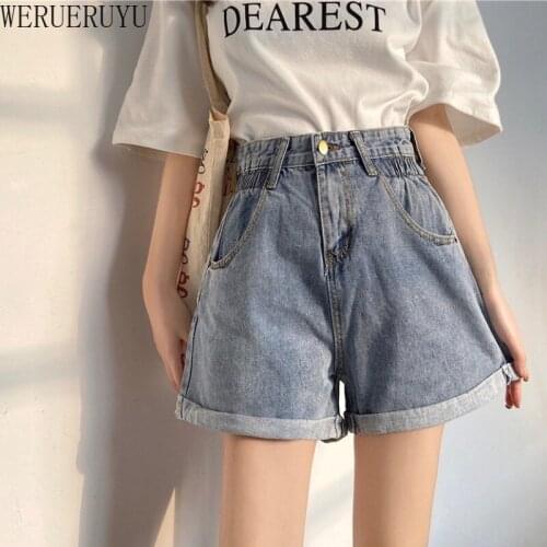 WERUERUYU Loose Slim Denim Shorts Womens Summer 2020 New High Waist Wide Leg Outer Wear A-line Teenagers Girls Hot Short Pants