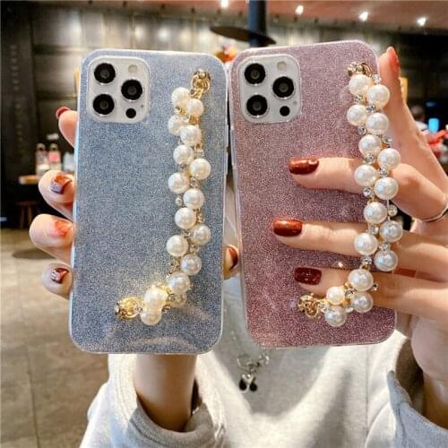 83XC Phone Fall Prevention Elegant Phone White Pearls Loss Prevention Strap Chain Holder Cell Phone Pearls Crystals Straps