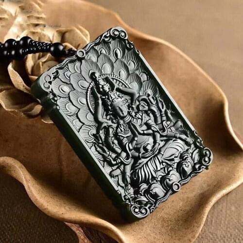 Quality Hetian Jade Guan Yin Buddha Pendant Amulet Hanging Bless Character Lucky Cloud