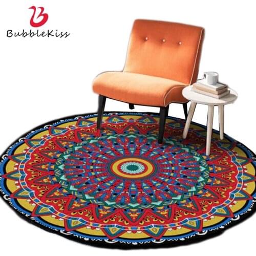 Bubble Kiss Bohemian Flower Round Carpets Colored Mandala Polyester Floor Mat Modern Living Room Decoration Bedroom Area Rugs