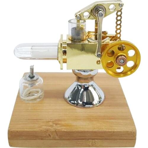 Quartz Hot Cylinder Mini Balance Type Stirling Engine Model with Solid Wood Base - Golden