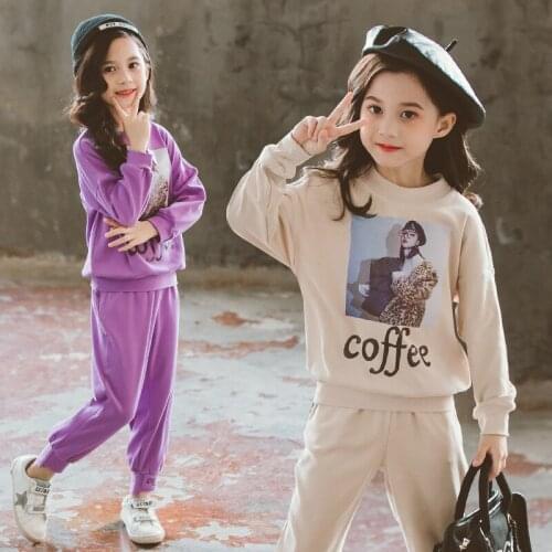 Fashion Kids Tracksuit Girls Clothes Casual Kids Clothing School Outfit Print Sweatshirt + Pant Suits For Girls Sport Suit