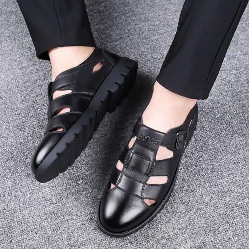 2019 Men Sandals Genuine Leather Sandals Men Outdoor Casual Men Leather Sandals For Men Beach Shoes Roman Shoes Plus Size 38-47