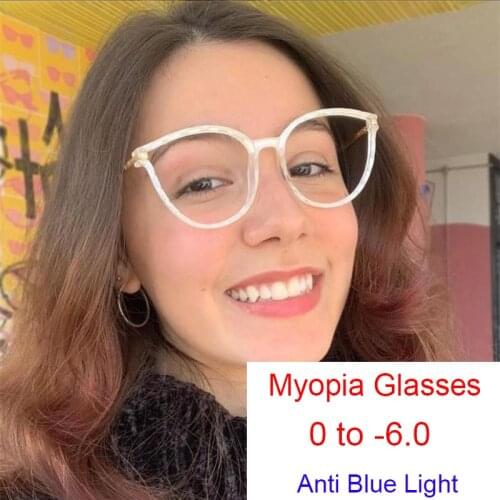 Glasses Myopia Minus -1.5 -2 -6.0 Vintage Overszied Women Eyeglass Frame Transparent Decorative Glasses Anti Blue Light Okulary