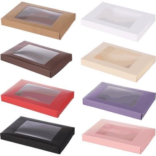 10Pcs Clear PVC Window Gift Box Kraft Paper Cake Package Candy Wrapping Bag Xmas Wedding Birthday Party Favors Decor Supplies