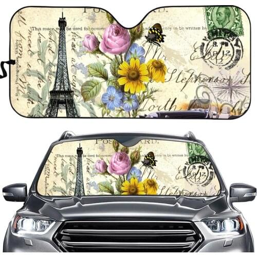 Retro Paris Printing Car Sun Shade Windshield Covers Protect Car Interior UV Protect Foldable Universal Car Windshield Sunshades