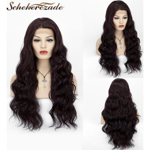 Scheherezade Long Wavy Lace Front Wig Heat Resistant Fiber Dark Brown Glueless Synthetic Lace Front Wigs For Black Women Cosplay