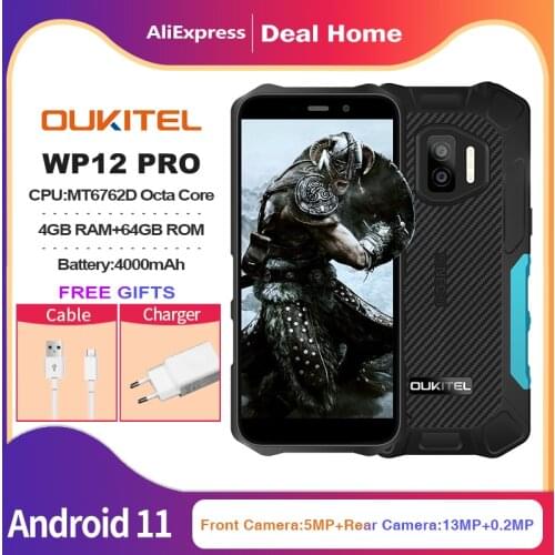 OUKITEL WP12 Pro 4GB+64GB IP68 Waterproof Rugged Smartphone MT6762D Octa Core Android 11 5.5'' HD+ 4000mAh Mobile Phone NFC