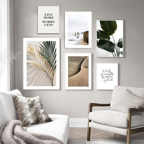 Scandinavian Nature Landscape Canvas Painting Beach Seascape Wall Art Nordic Green Plant Picture Prints Modern HomeDecor Posters