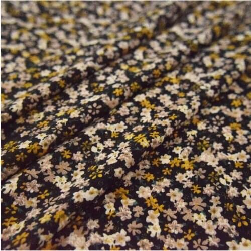 50*150cm Spring And Summer Retro Black Small Floral Impermeable Chiffon Fabric Smooth Womens DIY Handmade Fabric