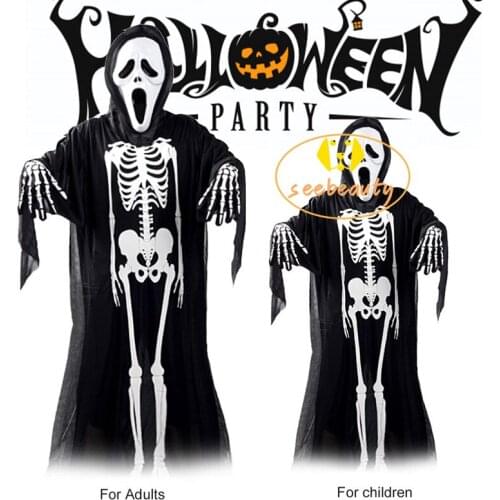 Halloween Party Cosplay Costume Skull Skeleton Family Horror Scary Robes Gloves Dress Ghost Clothes Adult Kids Christmas Party