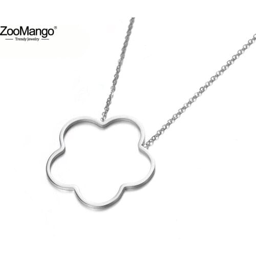 ZooMango Trendy Hollow Plum blossom Pendant Necklaces Jewelry Classic Titanium Steel Choker Necklace For Women Collier ZN17049
