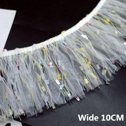 10CM Wide New White Mesh Fabric Tassel Colorful Lace Embroidery Fringe Ribbon Childrens Doll Pettiskirt Dress DIY Sewing Decor