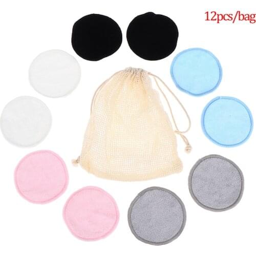 12pcs/Bag Reusable Bamboo Makeup Remover Pads Washable Rounds Cleansing Facial Cotton Make Up Removal Pads Tool HOT