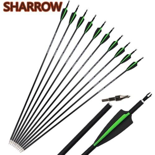 12Pcs 30" Archery Carbon Arrows SP 500 Replacement Broadhead Compound Recurve Bow Outdoor Target Practice Shooting Accessories