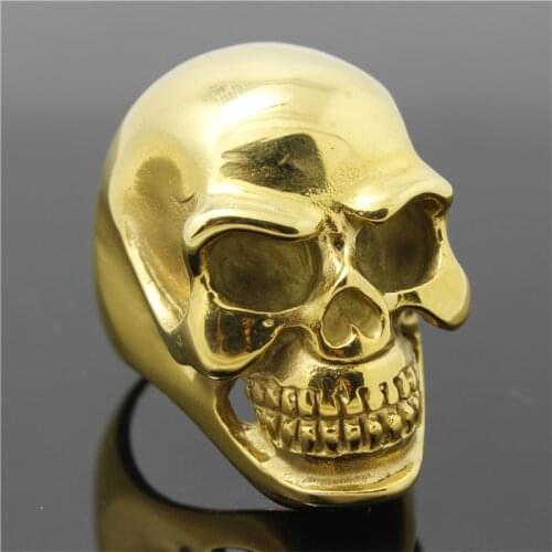 2015 Newest Fashion Design 316L Stainless Steel Heavy Huge Big Golden Skull Ring Wholesale Price