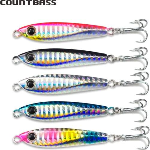 5pcs 18g 0.63oz Micro Fishing Jigs with treble hook, Metal Jig Lures, Mini Lead Fish Bait, Sea Bass Jigging Lure 1pc x 5colors
