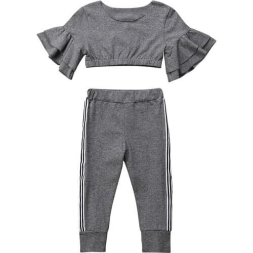 Kids Baby Girls Clothing Slim Fit Tops Ruffles Sleeve Pants Cotton Casual Striped Outfits Set Clothes Girl 1-6T