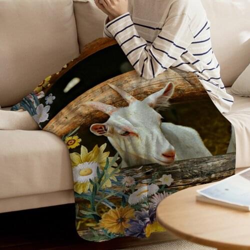 Goat Flower Hand Painted Sunflower Farm Printed Flannel Blanket Soft Throw Blanket Machine Washable Blankets for Beds