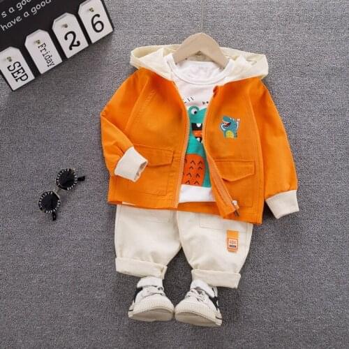 Children Clothing Toddlers Boy Baby Autumn Children Fashion Suit 1-4 Years Handsome Baby Hooded Zipper Coat Top Pants 3pcs Suit
