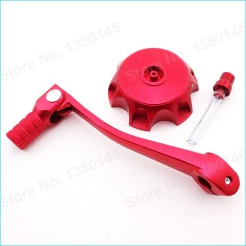 Red Folding Gear Shift Shifter Lever + Gas Fuel Tank Cap Cover For 50 125 160 cc Pit Dirt Bike Stomp YCF SDG Motorcycle
