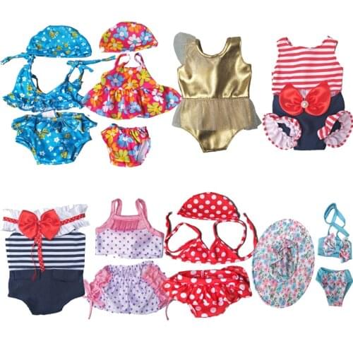 Summer set For 18" Girl Doll Bikini + Cap summer Swimming Suit With Hat also fit for 43cm Baby dolls clothes