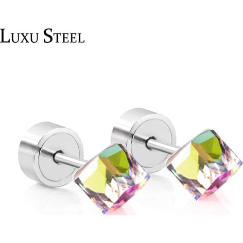 LUXUSTEEL Christmas Earrings Stainlesss Seel Geometry CZ Earrings 2020 aretes Mujer Silver Color Press Back Jewelry Wedding