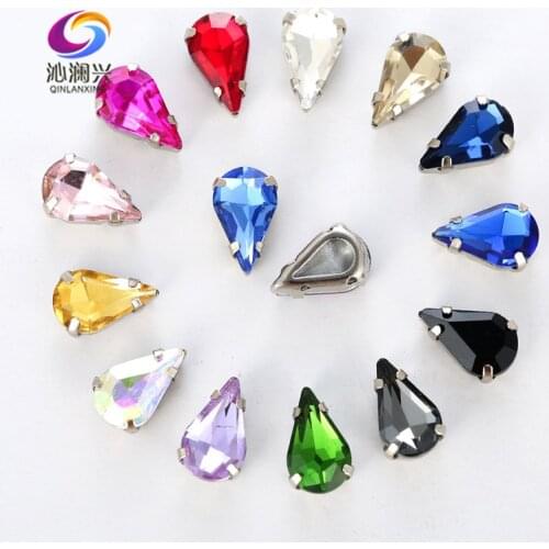 Thickened stainless copper base Drop shape Glass Crystal rhinestones,sew on stone for Diy Clothing accessories 6x10mm/8x13mm