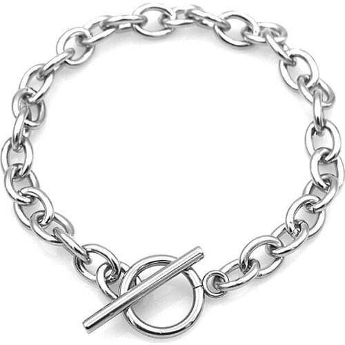 Fashion Stainless Steel Bracelet OT Buckle Large Circle Cuban Link Double-Sided Bracelet Men/Women Bracelet Charm Jewelry Gift