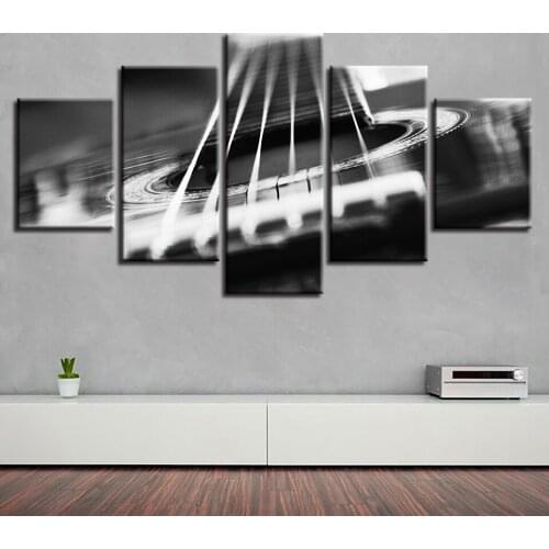 Modular Canvas HD Prints Posters Home Decor Wall Art Pictures 5 Pieces Classic black and white guitar Paintings No Frame