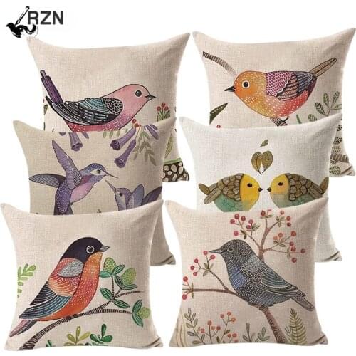 Bird Printed Cotton Linen 45*45cm Cushion Cover Throw Pillow Cartoon Car Home Sofa Bed Living Room Decorative Pillowcase 40218
