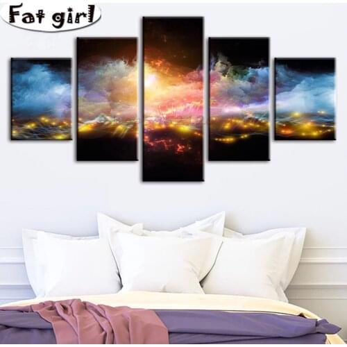 Nordic Modern Home Decor 5D Diamond Painting Glowing planet 5 Panel Diy Full Square Round Drill Cross Stitch Embroidery Mosaic