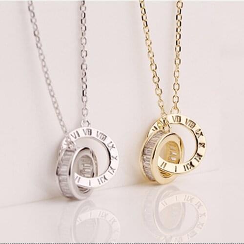 Necklaces For Women Simplicity Real Silver 925 Jewelry Fashion Goth Gold Chains Sterling Undefined Pendant Double Round Zircon