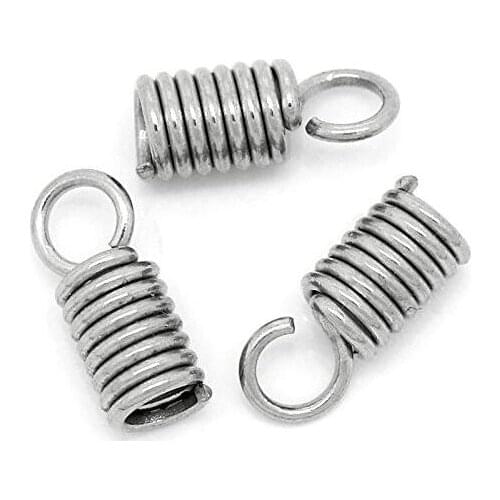 50pcs/lot 316L Stainless Steel Spring End Caps Silver Tone Necklace Clasps Hook Fit 2mm/3mm Round Leather Cord Jewelry Making