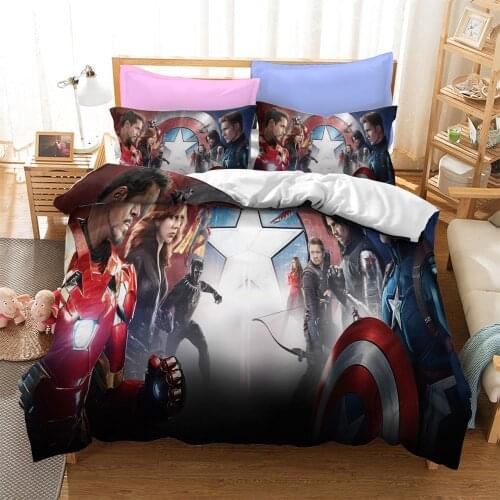 Marvel The Avengers Thor Iron Man Hulk Spider-Man HD Printed Quilt Pillowcase Home Textile King Queen Size Bedding Set 2/3pcs