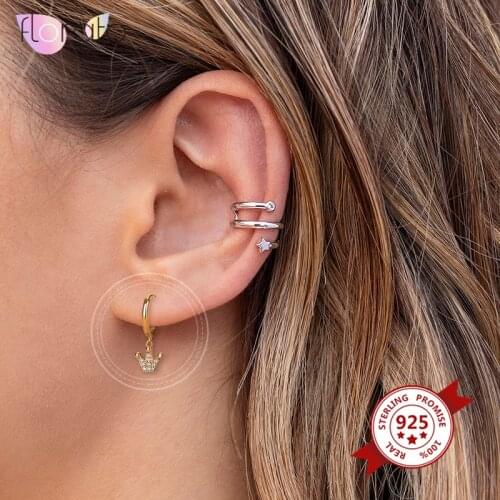 European and American 925 Sterling Silver Ear Buckle Small Hoop Earrings for Women Charming Crown CZ Fashion Jewelry