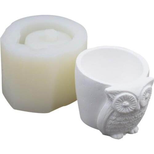 Silicone Mold Owl Cement Pen Holder Vase Cake Soap Candle Mold Meat Flower Pot Mould