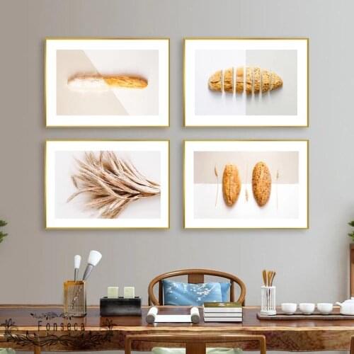 Modern Simple Bread Wheat Canvas Painting Bake Shop Poster Wall Art Picture For Bakery Kitchen Living Room Home Decoration