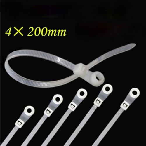 4*200mm ScrewID3.8mm 50Pcs Black White Mounting Hole Cable Ties Nail Screw Wire Hole Tie Self-locking Nylon Ties Screw Head Tie