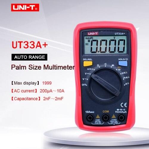 Palm size Multimeter UNI-T UT33A+ AC DC voltage current resistance capacitance tester Diode test/Continuity buzzer LCD display