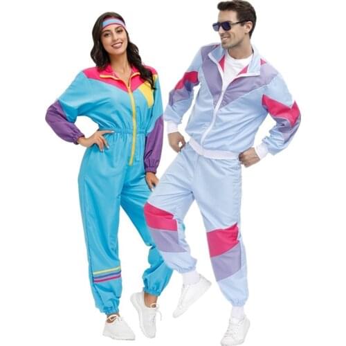 Adult Couples Vintage 60s 70s Disco Cosplay Costume Halloween Purim Party Retro Role Play Hippie Gogo Fancy Dress