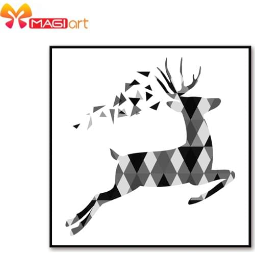 Cross stitch kits Embroidery needlework sets 11CT water soluble canvas patterns 14CT Animal style Jumping elk-NCMA099