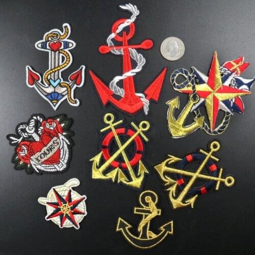 PGY High Quality Ships Anchor Embroidered Patches for Clothes Iron On Diy Heart Rose Accessories Clothes Jeans Badges Parches
