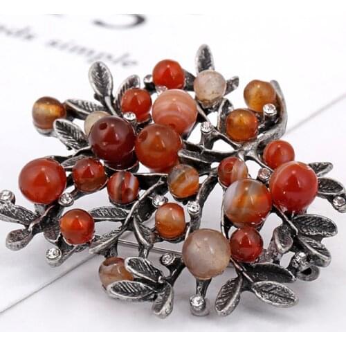 New Natural Stone Plant Leaf Bouquet Metal Brooches Scarf Pins Fashion Vintage Wedding Accessories For Women Jewelry2019