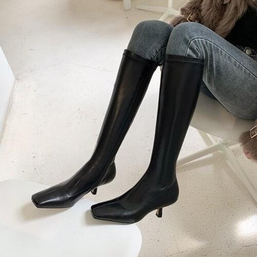2021 Fall Womens Loafers Made Of Genuine Leather Thick Heels Shoes Woman Fashion Winter Newest Party Slim Long Shoes