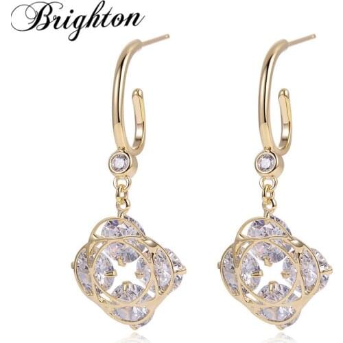 Brighton Unique Big Cubic Zircon Drop Dangle Earrings For Women 2021Trendy Jewelry Party Geometric Alloy Bijou Gift High Quality