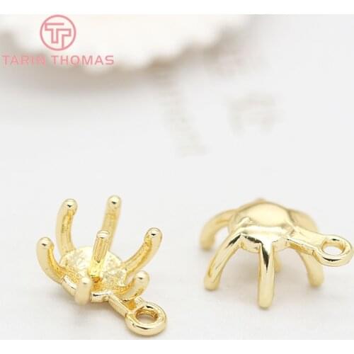 6PCS 8x10MM 24K Gold Color Plated Brass Flower Beads Caps with Half Pins High Quality Diy Jewelry Findings Earrings Accessories