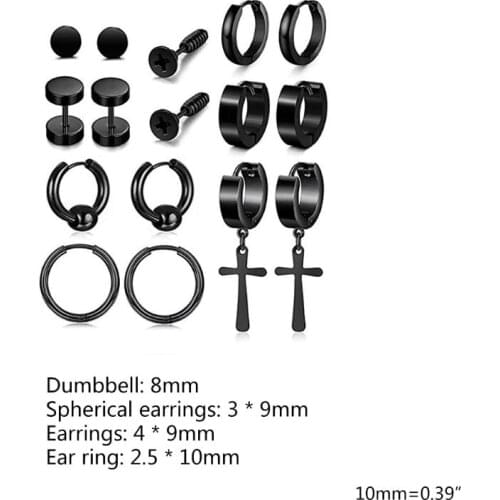 8 Pair/Set Fashion Stainless Steel Earring Set Cross Dumbbell Screw Pendant Ear Jewelry Trend Wild Men Women Earrings Gifts E56A